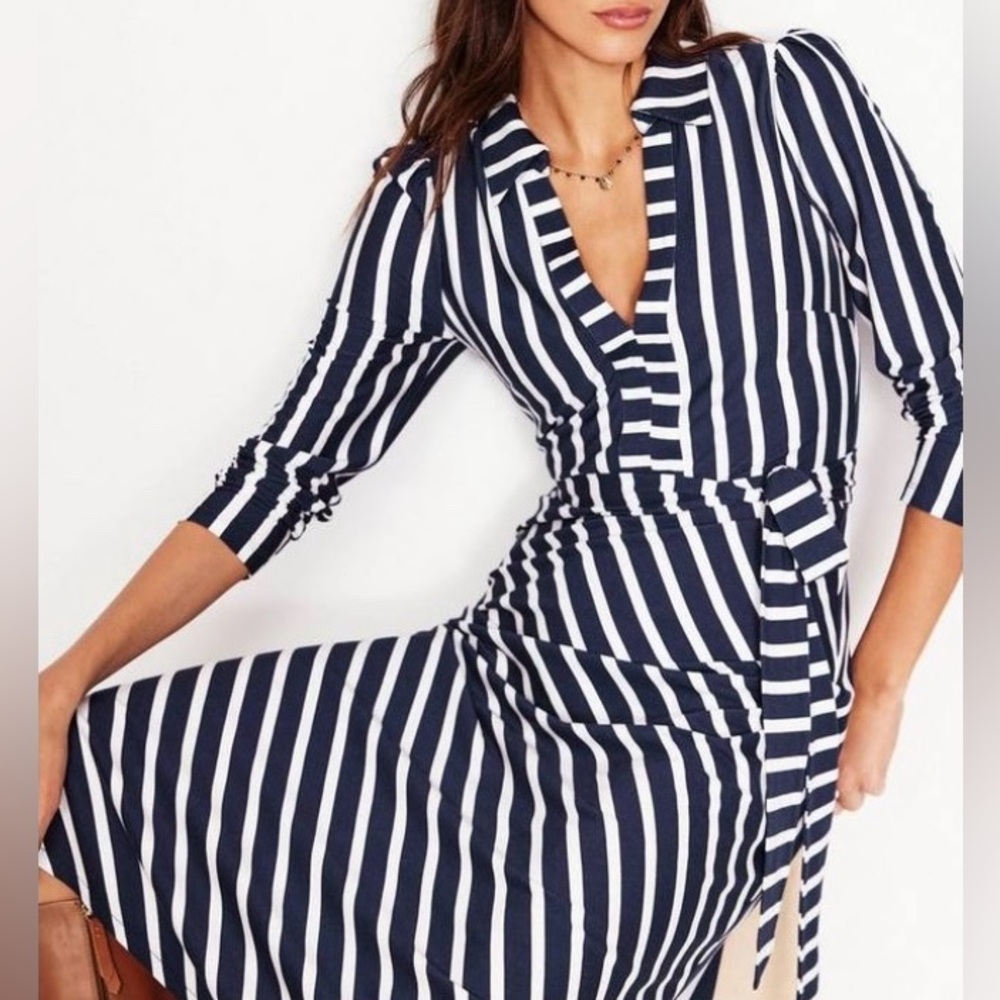 Boden Striped Navy and White Midi Dress - Picture 3 of 5